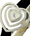 Heart Shaped Haute Horlogeriein White Gold with Diamond Bezel on Black Satin Strap with Pave Diamond Dial