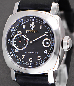 FER 003 - Ferrari GMT GrandTurismo in Steel on Black Leather Strap with Black Dial