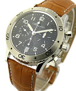 Type XX Transatlantique Flyback Chronograph in Steel on Brown Crocodile Leather Strap with Black Dial