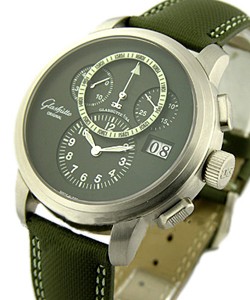 PanoNavigator Military 44mm Automatic in Platinum - Limited Edition to 50 pcs. on Green Trieste Canvas/Fabric Strap with Military Black Dial