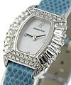 Cusion Case - Boutique Item in White Gold with Baguette Diamond Bezel on Blue Crocodile Strap with MOP Diamond Dial