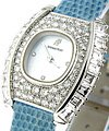 Cusion Case - Boutique Item in White Gold with Baguette Diamond Bezel on Blue Strap with MOP Diamond Dial