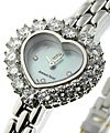Heart Case Boutique Item in White Gold with Diamond Bezel on White Gold Bracelet with Blue Mother of Pearl Dial