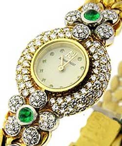 Round - Boutique Item in Yellow Gold with Diamonds Bezel  & Lugs on YG Bracelet with Off-white Emerald Dial