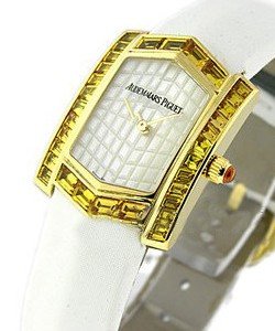 Facettes in Yellow Gold Sapphire Case  on White Strap with MOP Dial