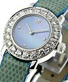 Round Case - Boutique Item in White Gold with Diamond Bezel on Blue Crocodile Strap with MOP Diamond Dial