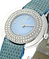 Round Case - Boutique Item in White Gold with 2-Row Diamond Bezel on Blue Crocodile Strap with MOP Diamond Dial