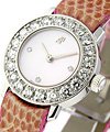 Round Case - Boutique Item in White Gold with Diamond Bezel on Brown Crocodile Strap with Silver and Diamond Dial 