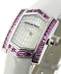 Facettes Lady's Collection in White Gold with Purple Sapphire on White Satin Strap with Mother of Pearl Dial