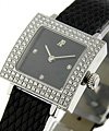 Square Case - Boutique Item in White Gold with Diamond Bezel on Black Alligator Leather Strap with Black Dial