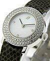 Round Case - Boutique Item in White Gold with Diamond Bezel on Grey Lizard Strap with MOP Dial