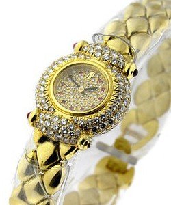 Round - Boutique Item in Yellow Gold Diamond Bezel on Yellow Gold Bracelet with Diamond Pave Dial