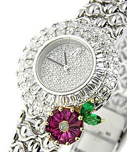 Round Case - Boutique Item in White Gold with Diamonds Bezel on WG Bracelet with Pave Diamonds Dial