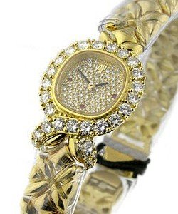 Oval Boutique Item  in Yellow Gold with Diamond Bezel on Yellow Gold Bracelet with Diamond Pave Dial