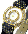 Happy Diamond with Sapphire Lugs Yellow Gold on Strap with Mother of Pearl Dial 