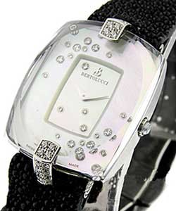 Doppia Stainless Steel with Diamond Lugs on Black Eel Skin Strap with Mother of Pearl Diamond Dial