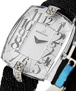Doppia Stainless Steel with Diamond Lugs on Black Eel Skin Strap White Arabic Dial