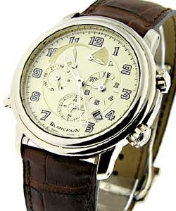 Leman GMT Alarm White Gold on Strap with Off White Dial