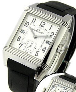 Reverso Squadra Hometime in Steel On Black Rubber Strap with Silver Dial