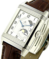 Reverso Grande Sun Moon in Steel on Brown Alligator Leather Strap with Silver Dial