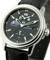 Leman GMT Dual Time Zone 38mm Automatic  in Steel on Black Leather Strap with Black Dial