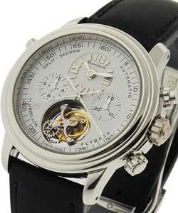 Leman Platinum Tourbillon Split Second Chronograph Platinum Case on Strap with White Dial