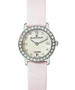 Lady's Leman Ultra Slim Ladybird 21.5mm in White Gold with Diamonds Bezel on Pink Satin Strap with Pink Dial