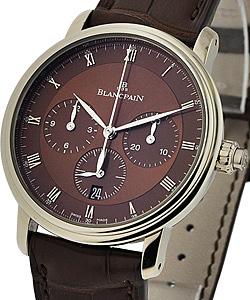 Villeret Single Button Chronograph Monopusher 38mm Automatic in White Gold on Brown Crocodile Leather Strap with Brown Dial