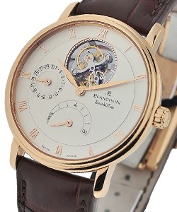 Rose Gold Tourbillon with Power Reserve and in Rose Gold on Brown Crocodile Leather Strap with Silver Dial