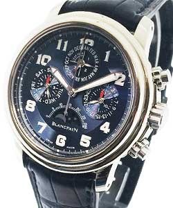 Leman Flyback Perpetual Calendar  White Gold on Strap with Blue Dial 