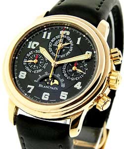 Leman Flyback Perpetual Calendar  Rose Gold on Strap with Black Dial 