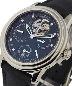 Leman Tourbillon with Perpetual Calendar  White Gold on Strap with Black Dial 