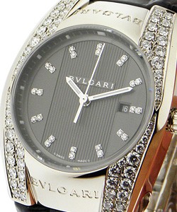Bvlgari Ergon in White Gold with Diamond Bezel  on  Black Crocodile Leather Strap with Grey Diamond Dial