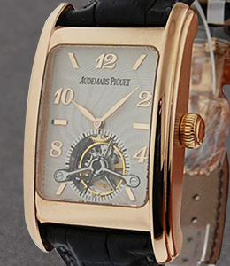 Edward Piguet Tourbillon in Rose Gold on Black Leather Strap with Silver Guilloche Dial