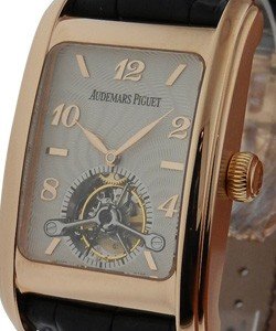 Edward Piguet Tourbillon in Rose Gold on Black Leather Strap with Silver Guilloche Dial