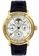 Equation of Time Moon in Yellow Gold on Black Leather Strap with White Guilloche Dial