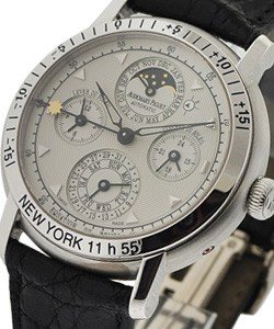 Equation of Time New York in White Gold on Back Leather Strap with White Guilloche Dial