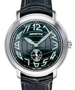 Jules Audemars Mechanical in White Gold on Black Crocodile Leather Strap with Black Dial