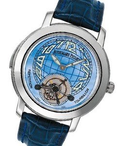 Jules Audemars Minute Repeater Tourbillon in White Gold on Blue Leather Strap with Blue Dial