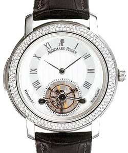 Jules Audemars Minute Repeater Tourbillon in White Gold with 2 Row Diamond Bezel on Black Leather Strap with Silver Dial