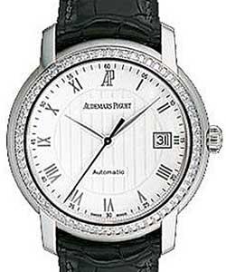 Jules Audemars White Gold with Diamond Bezel on Black Crocodile Leather Strap with White Dial