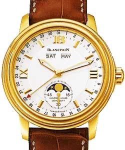 Leman Moonphase & Complete Calendar in Yellow GOld on Strap with White Dial
