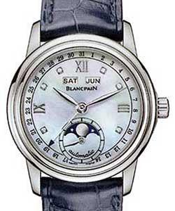 Leman Moonphase & Complete Calendar 34mm Automatic in Steel on Blue Crocodile Leather Strap with MOP Dial