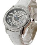 Millenary Ladies in White Gold with  Diamond Bezel on White Leather Strap with Black Pave Diamond Dial