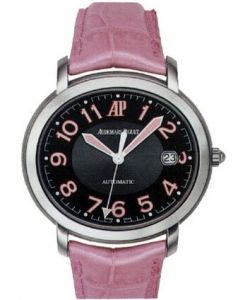 Millenary - Large Size in Steel  on Pink Crocodile Leather Strap with Black Dial