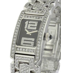 Promesse Small Size - Diamond Case White Gold on Diamond Bracelet with Black Dial