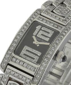Promesse Mini with Diamond Case White Gold on Strap with Black Diamond Dial 