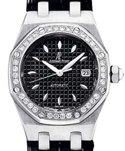 Royal Oak Ladies 33mm Gem-set - Diamond Bezel Steel on Strap with Black Dial