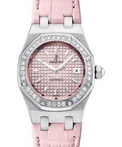 Royal Oak 33mm Ladies Gem-set Steel with Diamond Bezel on Pink Crocodile Leather with Pink Dial