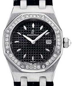 Royal Oak Ladies Gem-set in Steel with Diamond Bezel on Black Crocodile Leather Strap with Black Dial